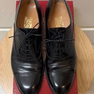 Salvatore Ferragamo Black Cap-Toe Derby Oxfords
